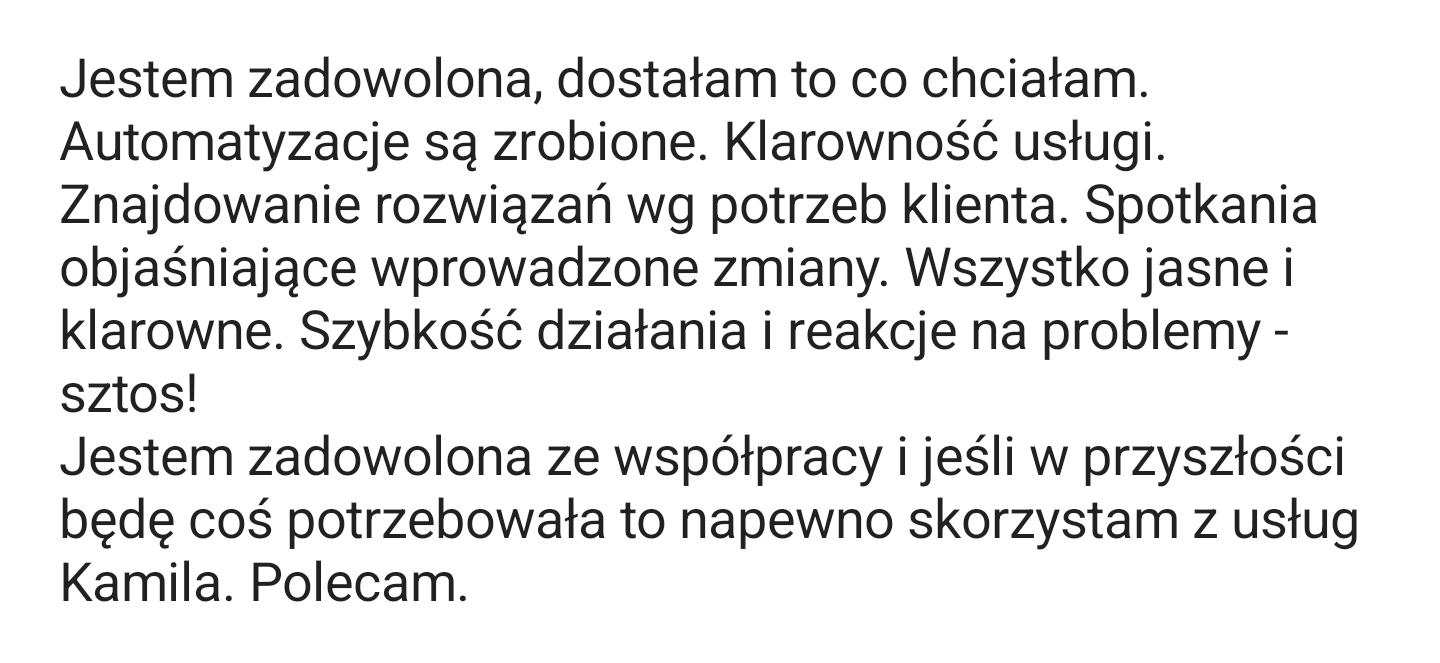 Opinia klienta o Devesol - Automatyzacja Procesów Biznesowych